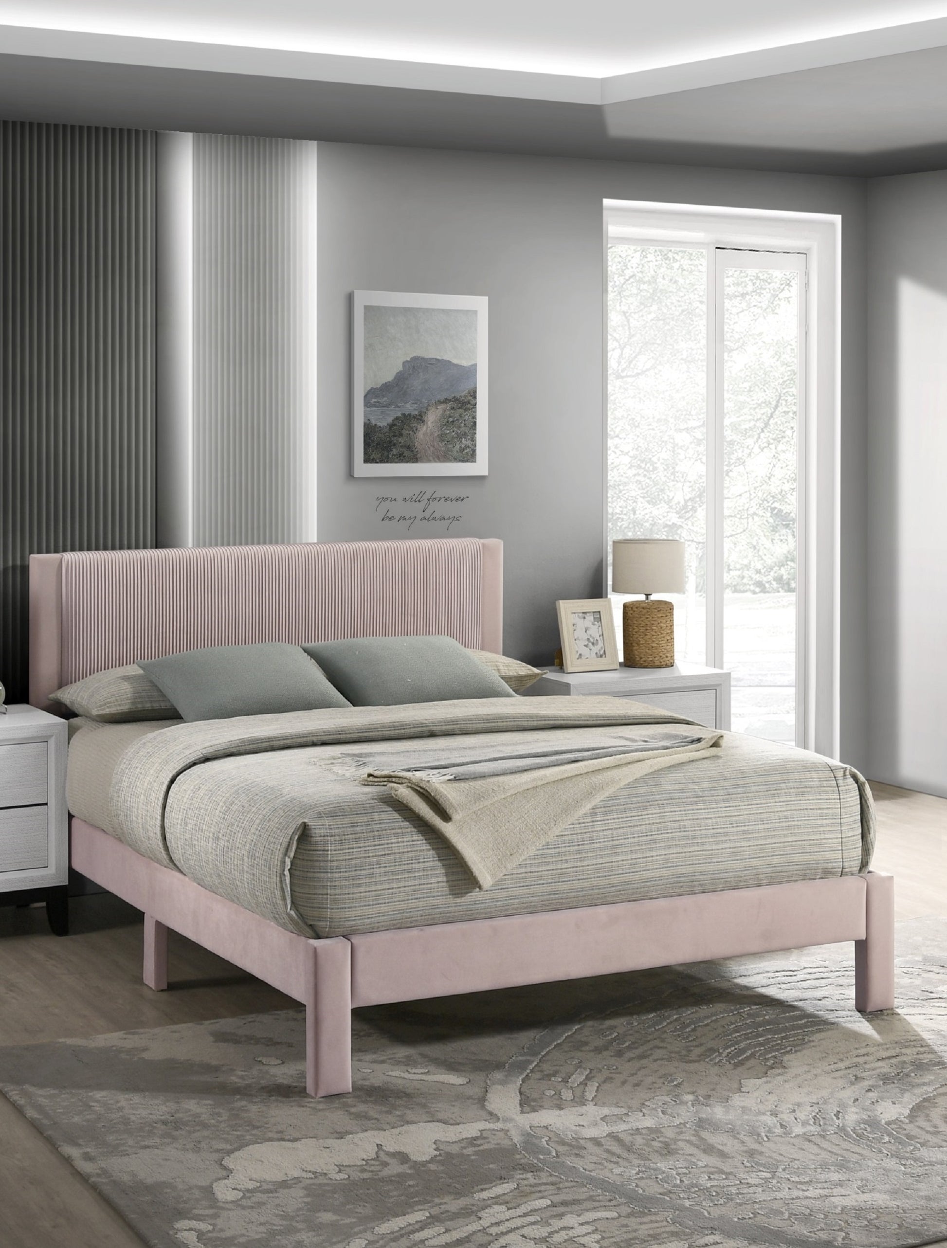 Pink Queen Platform Bed Headboard - Contemporary Comfort