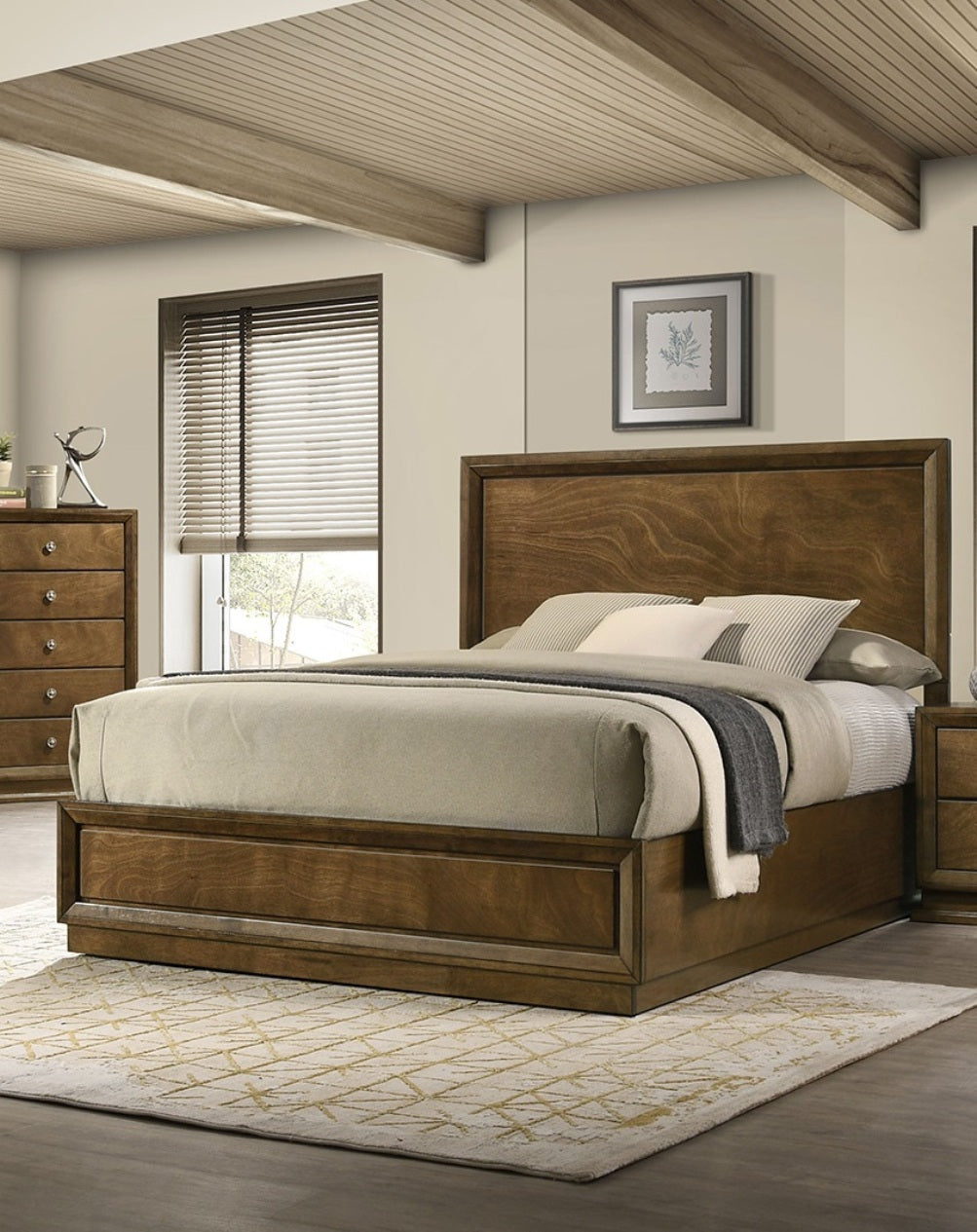 Strong Look Transitional Style 1pc Twin Size Bed Walnut Wooden Panel Bedframe High HB Bedroom Furniture
