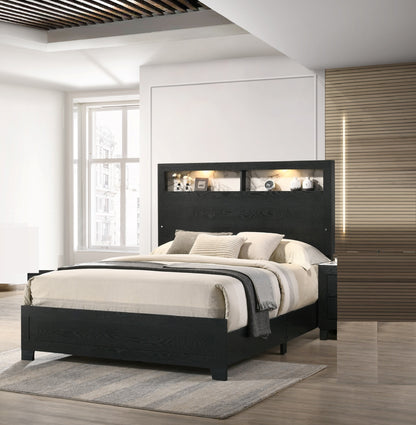 Queen Size Panel Bed Headboard Black Wood Frame