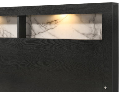 Queen Size Panel Bed Headboard Black Wood Frame
