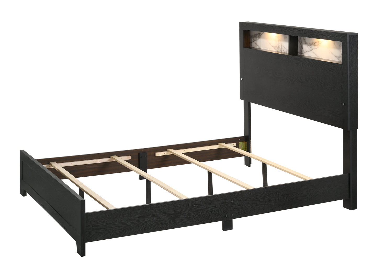 Queen Size Panel Bed Headboard Black Wood Frame