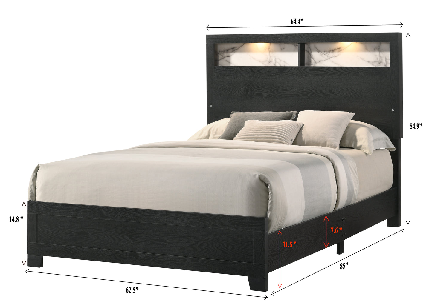 Queen Size Panel Bed Headboard Black Wood Frame
