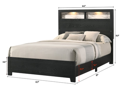 Queen Size Panel Bed Headboard Black Wood Frame