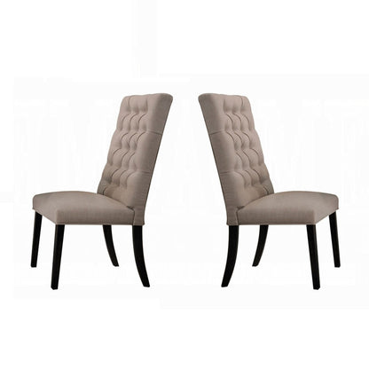 Traditional Elegant Side Chairs Set of 2pc Button Tufted Back Comfort Seat Cushion Tan Fabric and Black Finish Dining Furniture
