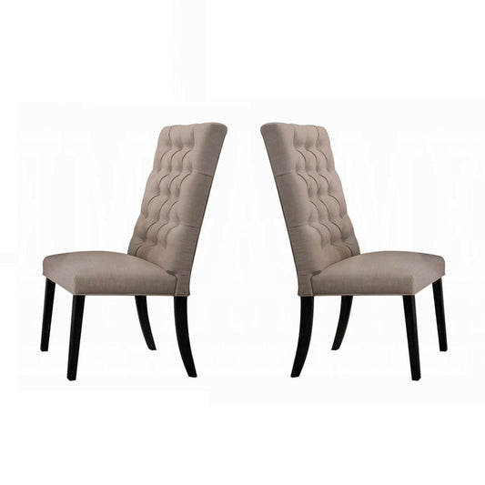 Traditional Elegant Side Chairs Set of 2pc Button Tufted Back Comfort Seat Cushion Tan Fabric and Black Finish Dining Furniture