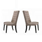 Traditional Elegant Side Chairs Set of 2pc Button Tufted Back Comfort Seat Cushion Tan Fabric and Black Finish Dining Furniture