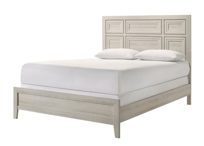 1pc Antique White Queen Size Panel Bed Recessed Design Wooden Bedroom Furniture