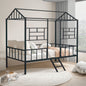 Black Finish Twin Bunk Bed Contemporary Style House Design With Full Metal Construction And Angled Ladder
