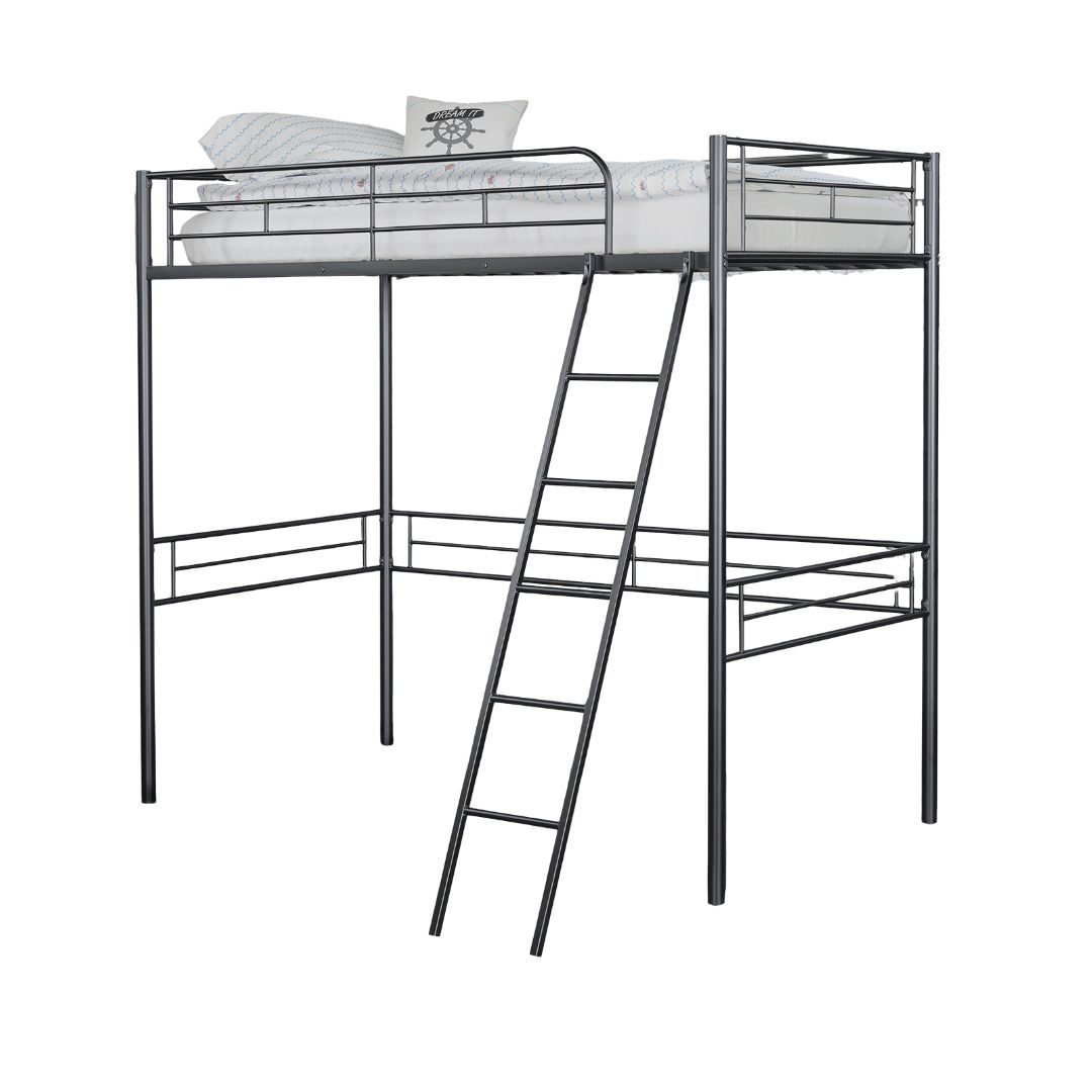 Black Metal Loft Bed Frame Full Size Bedroom