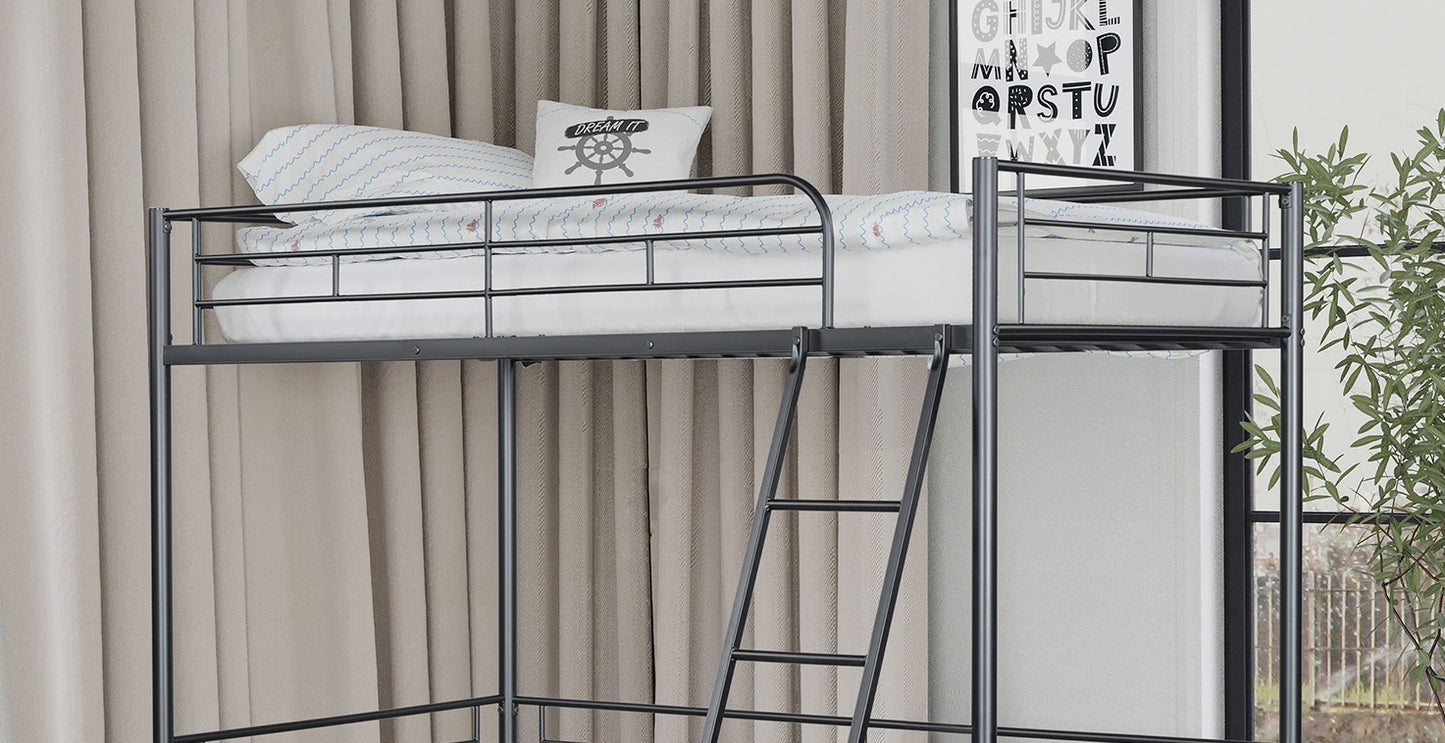 Black Metal Loft Bed Frame Full Size Bedroom