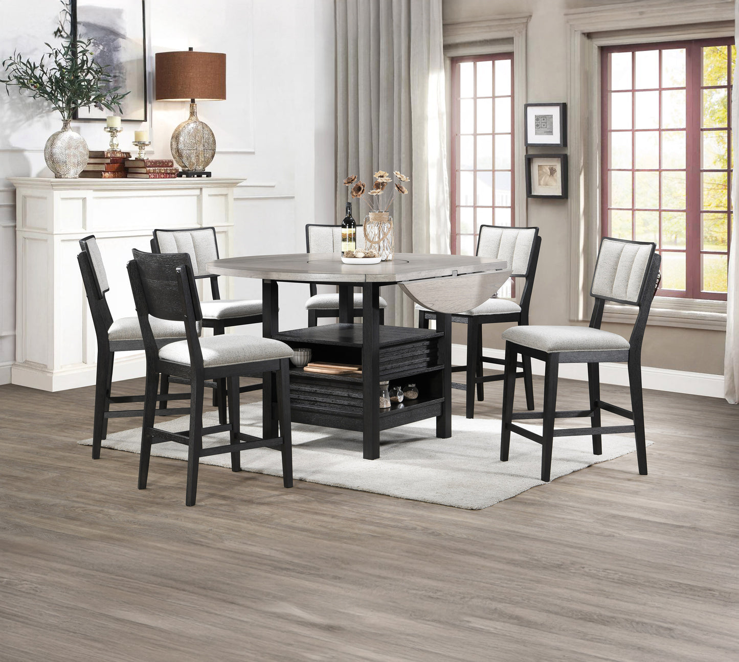 Gray Farmhouse Dining Room Bar Stools Set of 2 Wood Chairs