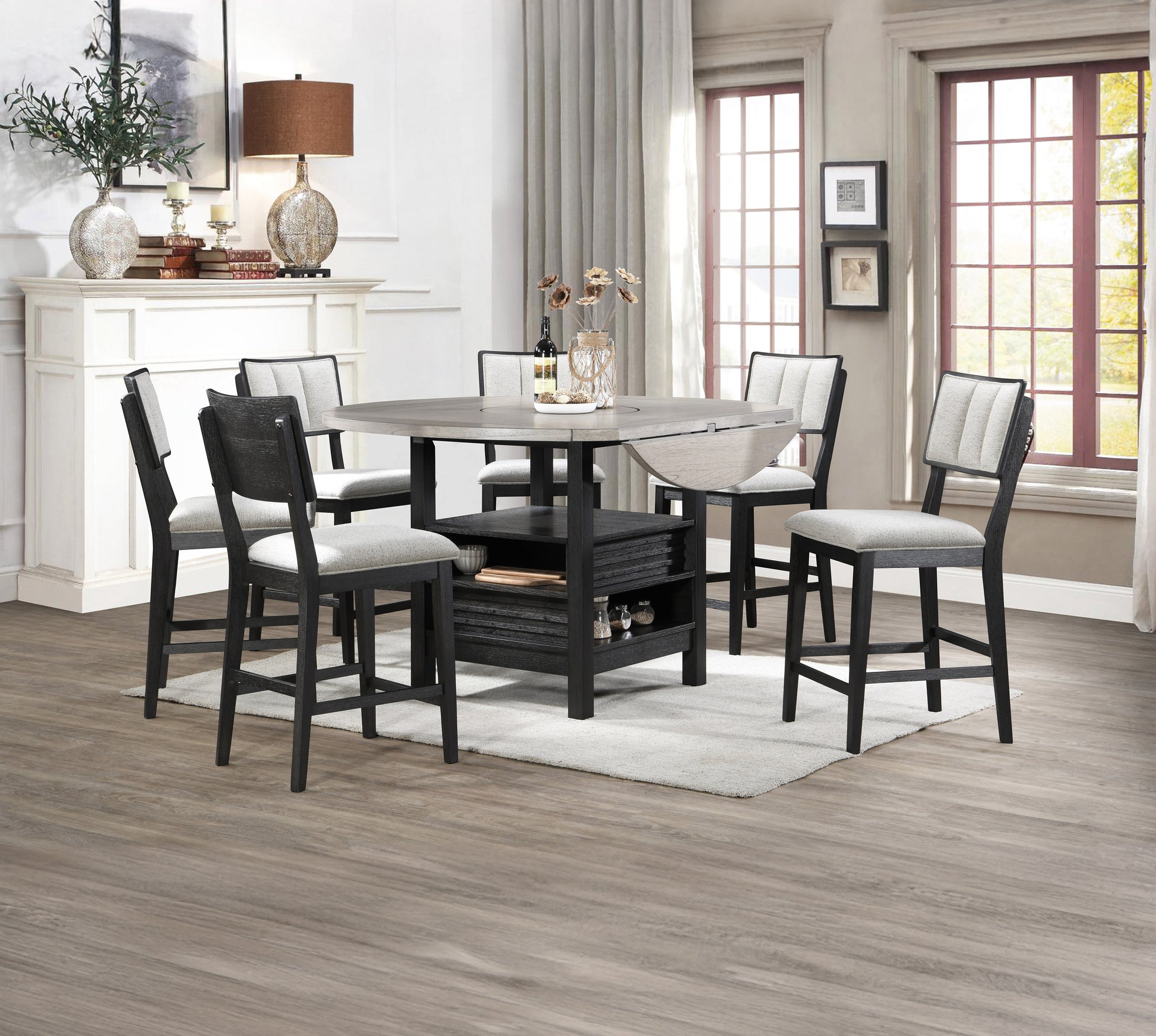 Gray Farmhouse Dining Room Bar Stools Set of 2 Wood Chairs