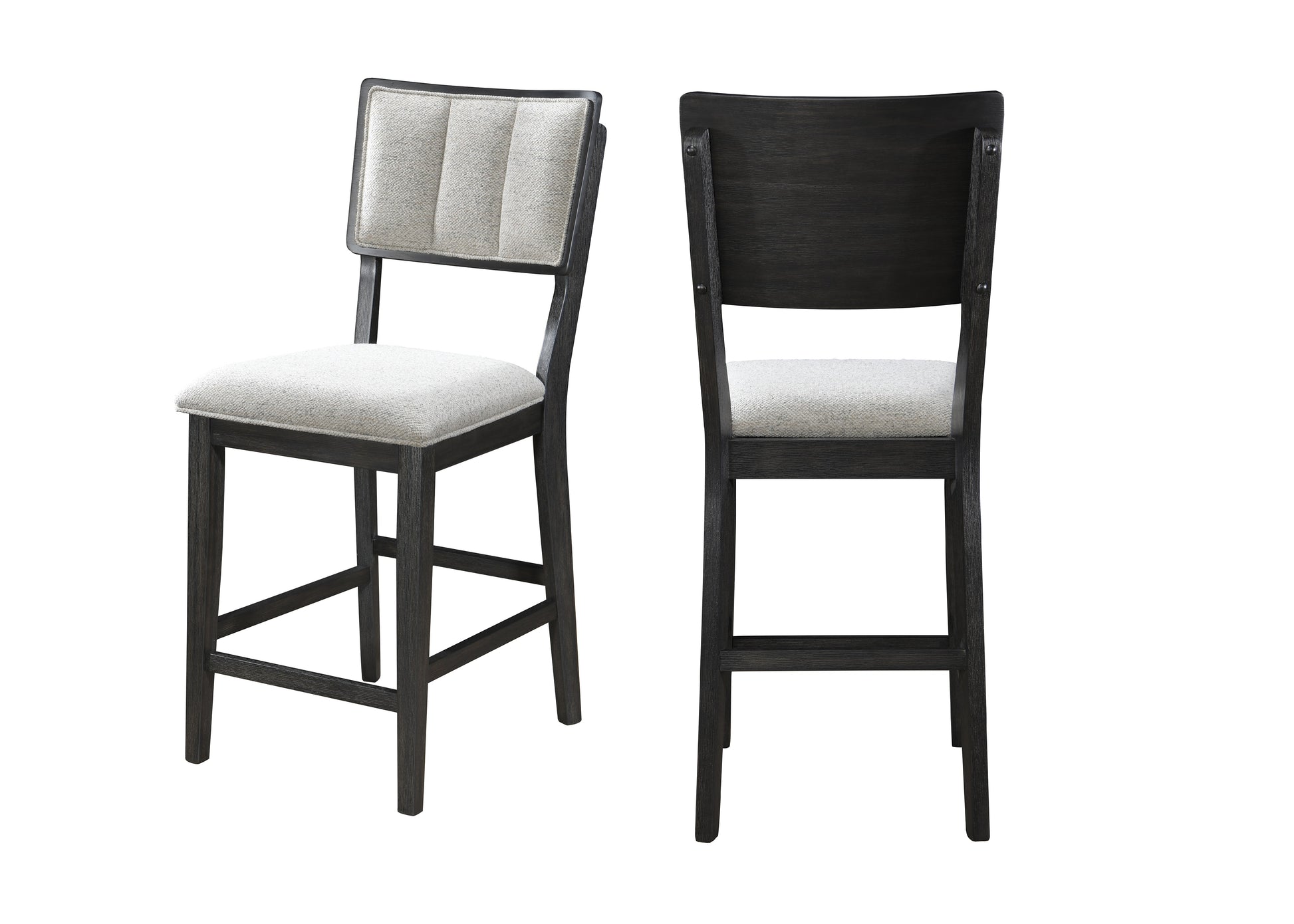 Set of 2 Light Gray Counter Height Dining Chair Fabric Upholstery High-back Dark Wooden Frames