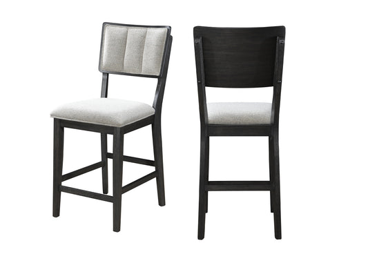 Set of 2 Light Gray Counter Height Dining Chair Fabric Upholstery High-back Dark Wooden Frames