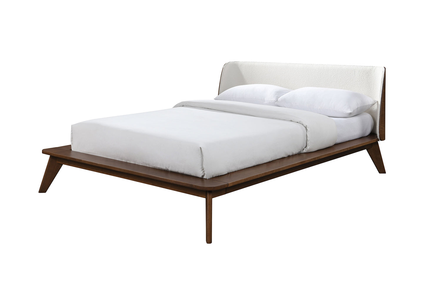 Full Size Walnut Bed Frame - Boucle Fabric for Bedroom
