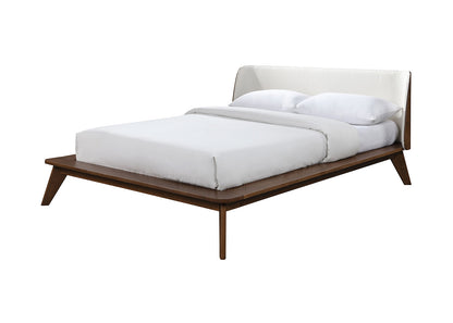 Full Size Walnut Bed Frame - Boucle Fabric for Bedroom