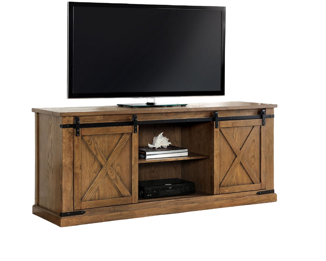 Dark Oak Rustic TV Console - 72" Sliding Doors