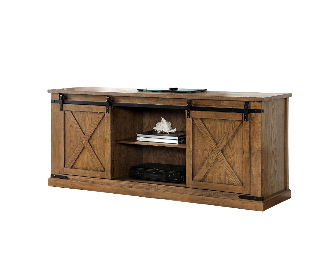 Dark Oak Rustic TV Console - 72" Sliding Doors