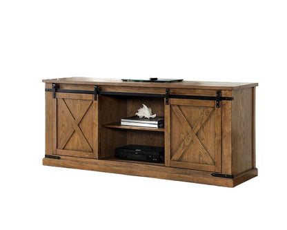Dark Oak Rustic TV Console - 72" Sliding Doors