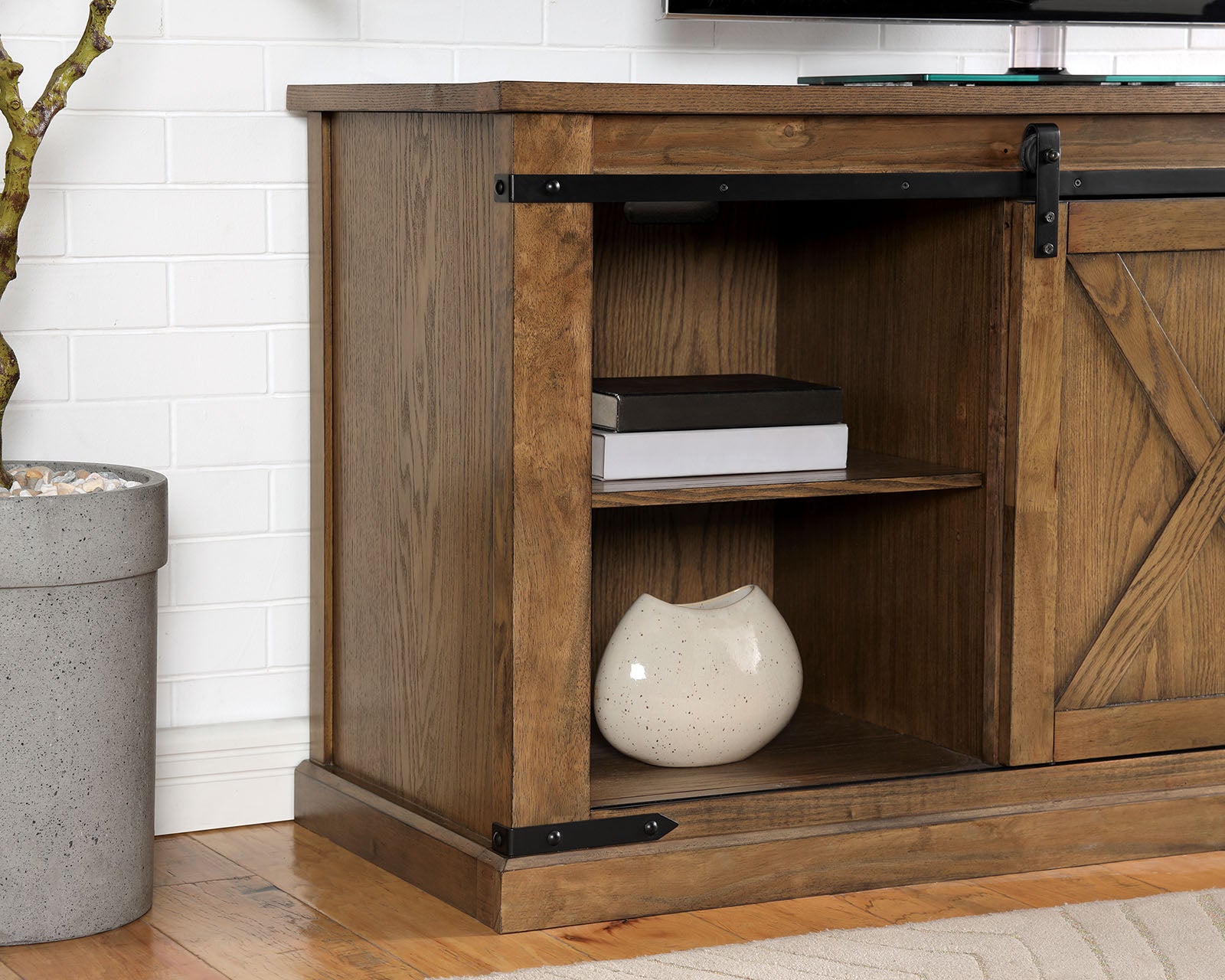 Dark Oak Rustic TV Console - 72" Sliding Doors