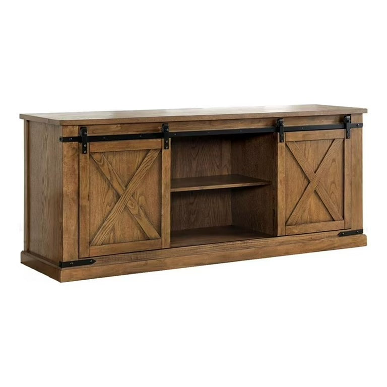 Dark Oak Rustic TV Console - 72" Sliding Doors
