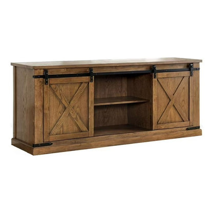 Dark Oak Rustic TV Console - 72" Sliding Doors