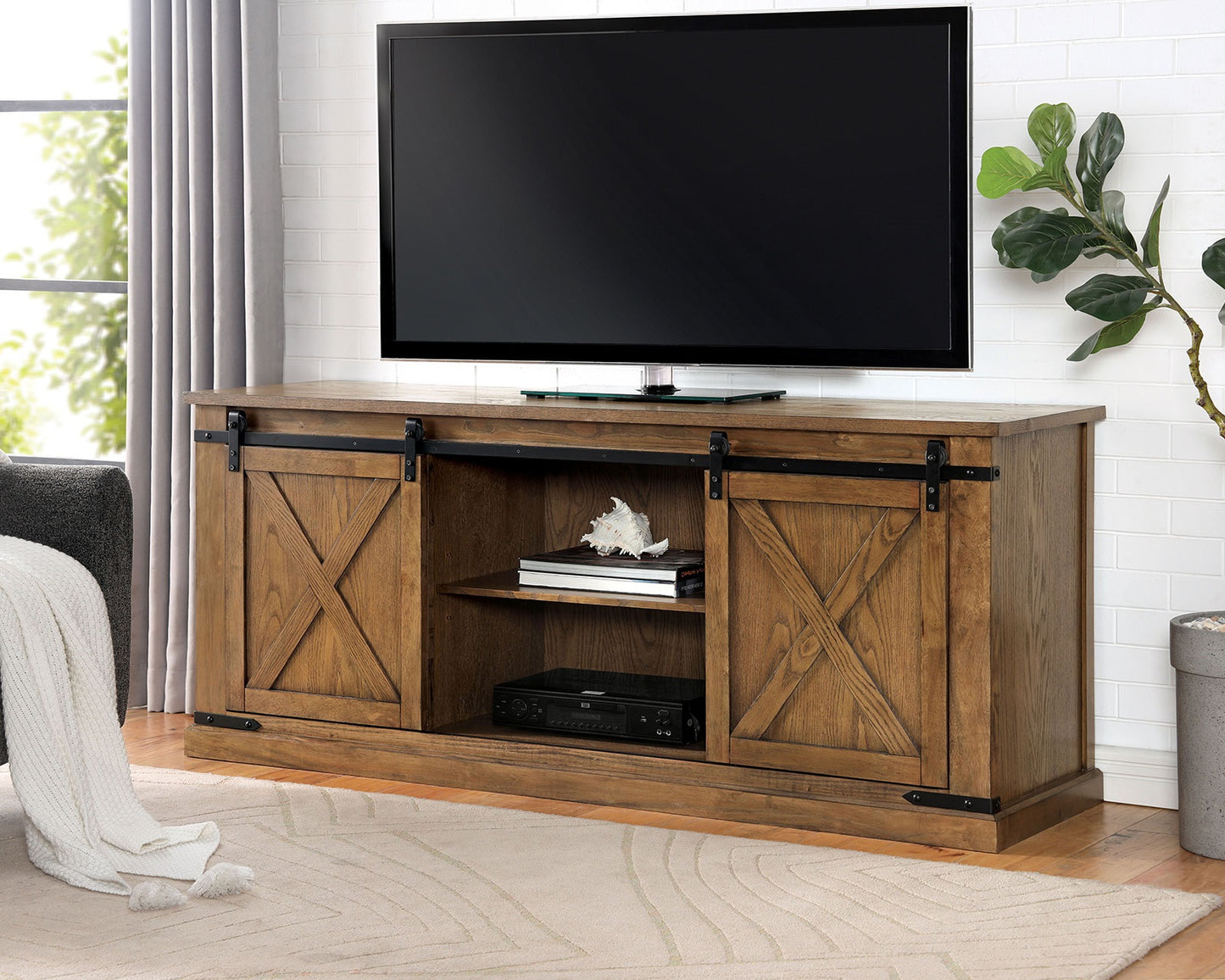Dark Oak Rustic TV Console - 72" Sliding Doors