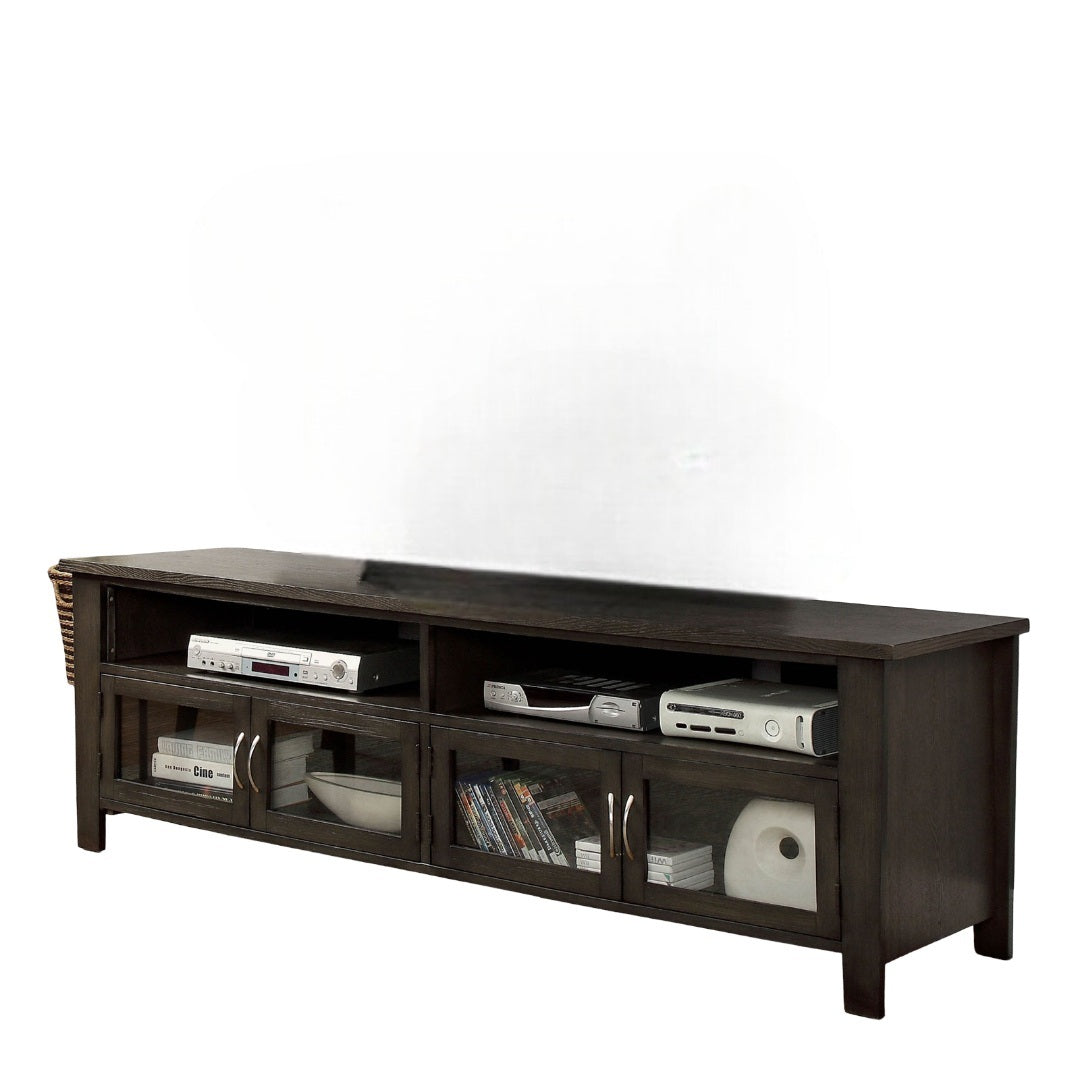 Gray TV Console Base - Dual Cabinet & Shelves for Living Room