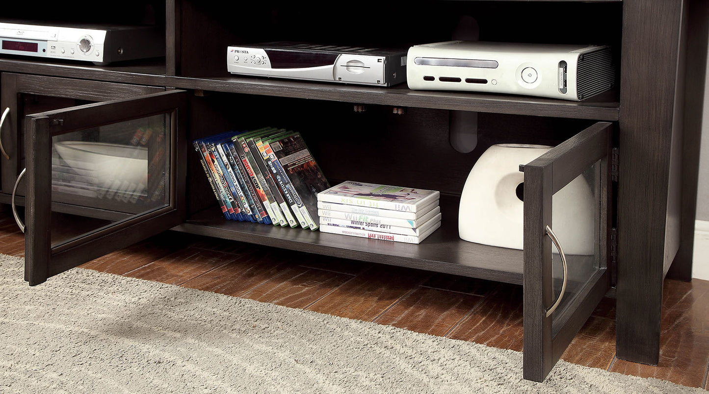 Gray TV Console Base - Dual Cabinet & Shelves for Living Room