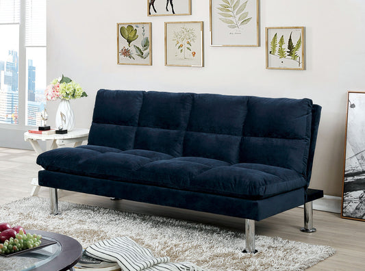 Contemporary Style Futon Bed Microfabric Converted Into Bed With Extra support Leg Primary Living Navy Finish