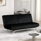 Futon Sofa Bed Contemporary Style Chrome Finish Metal Base Legs Converted Into Legs With Hidden supported Legs Black Finish