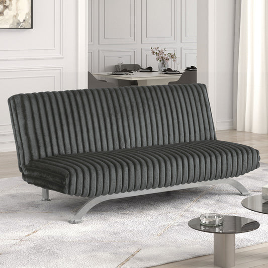 Charcoal Finish Contemporary Style Futon Sofa Bed Convert Into Bed With Hidden Support Metal Leg chrome Finish Base Legs