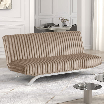 Futon Sofa Contemporary Style Convert Into Bed With Extra Support Metal Leg Chrome Finish Metal Base Legs Taupe Finish