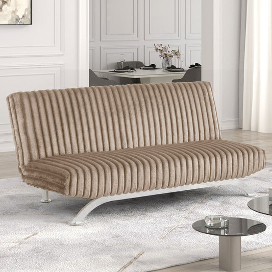 Futon Sofa Contemporary Style Convert Into Bed With Extra Support Metal Leg Chrome Finish Metal Base Legs Taupe Finish