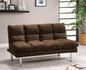 Contemporary Style Futon Sofa Bed Microfabric Converted Into Bed Wit Extra Leg Support Chrome Base Legs Dark Brown Finish