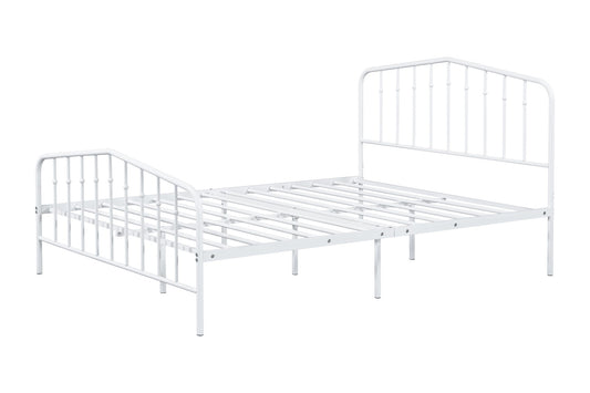 Contemporary Style Full Size Metal Bed Mattress Ready With Full Metal Structure White Finish