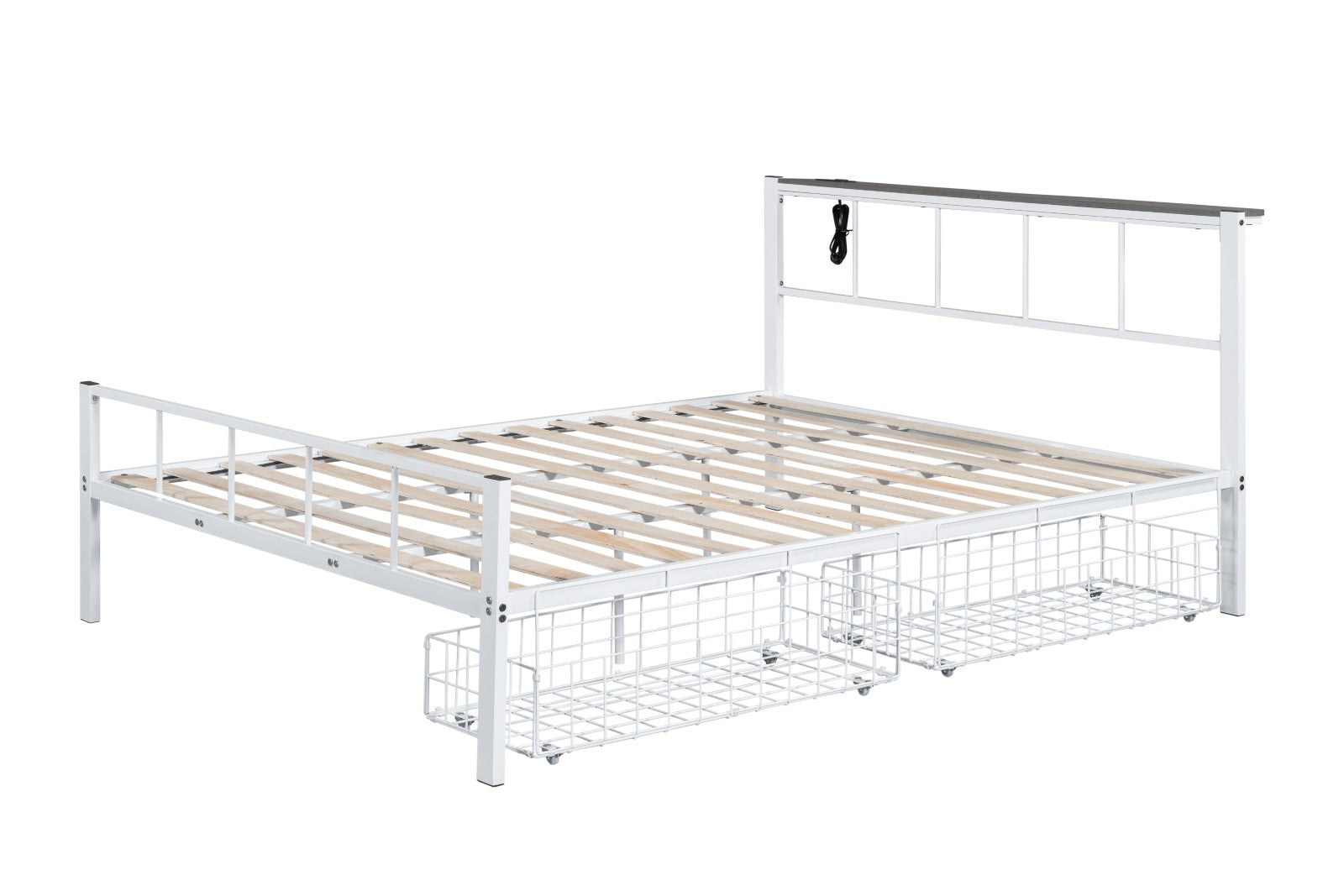 Queen Size Metal Bed Frame White Contemporary Style
