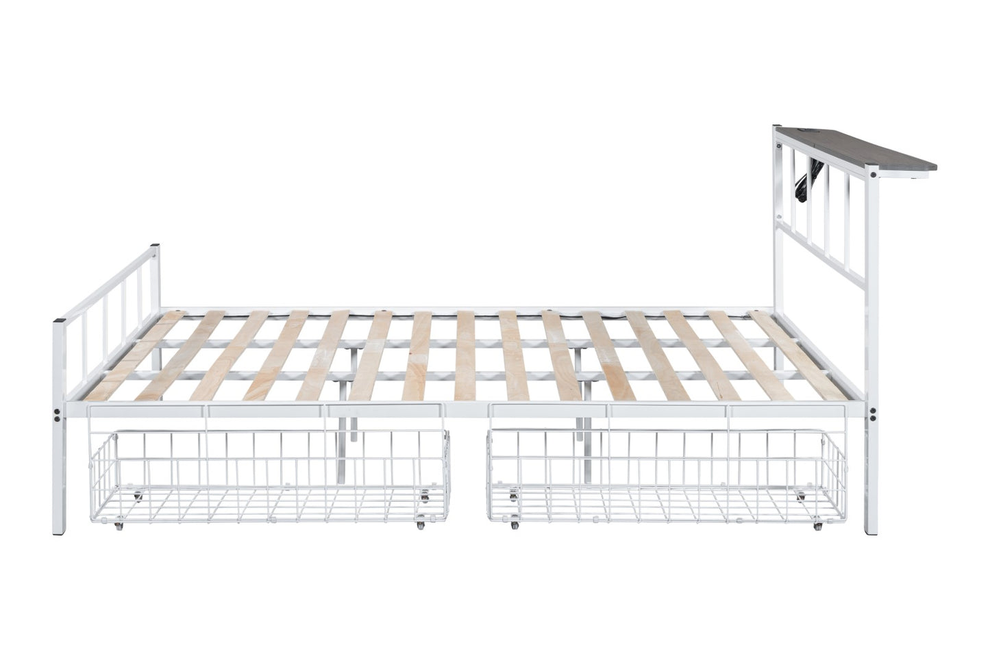 Queen Size Metal Bed Frame White Contemporary Style