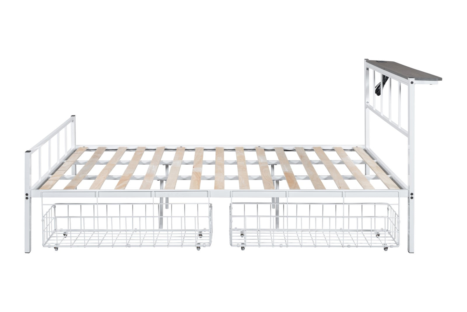 Queen Size Metal Bed Frame White Contemporary Style