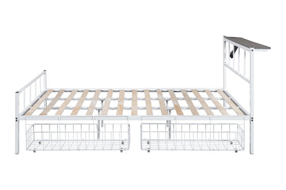 Queen Size Metal Bed Frame White Contemporary Style