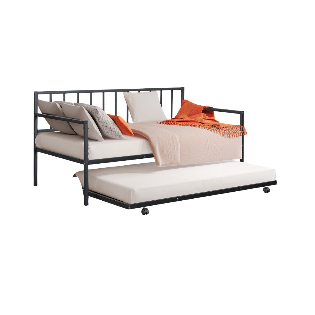 Contemporary Twin Daybed With Trundle - Black Metal Frame