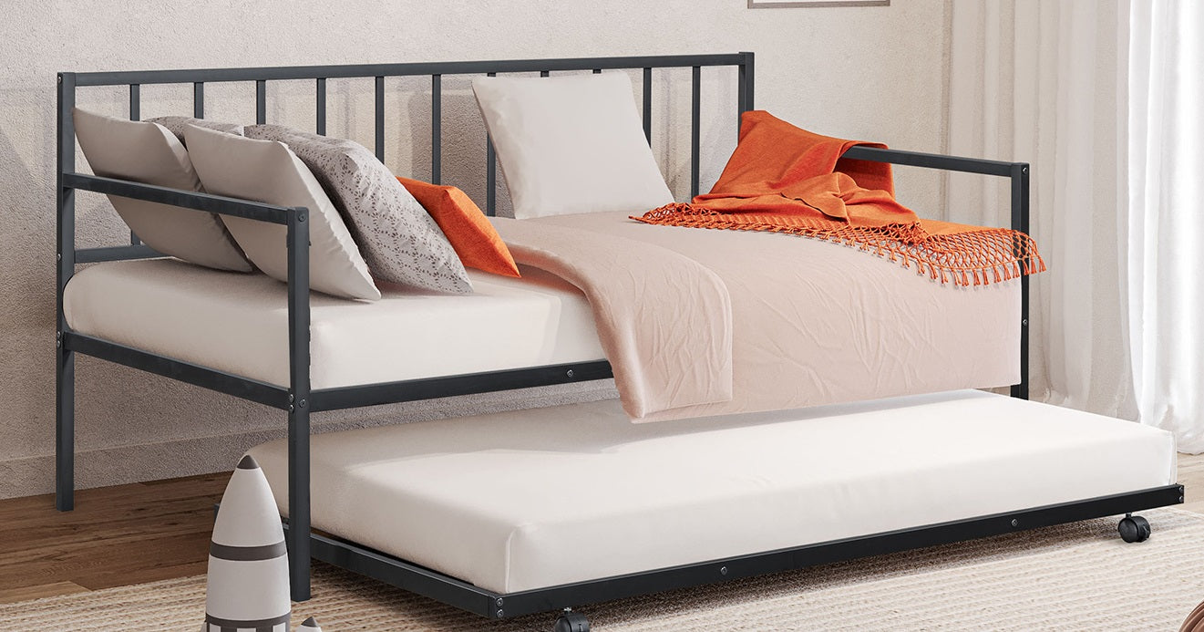Contemporary Twin Daybed With Trundle - Black Metal Frame
