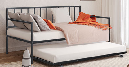 Contemporary Twin Daybed With Trundle - Black Metal Frame
