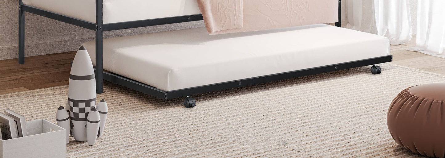 Contemporary Twin Daybed With Trundle - Black Metal Frame