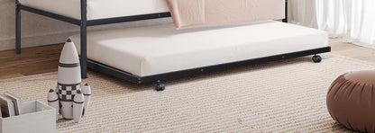 Contemporary Twin Daybed With Trundle - Black Metal Frame