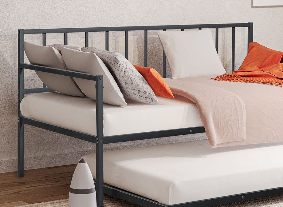 Contemporary Twin Daybed With Trundle - Black Metal Frame