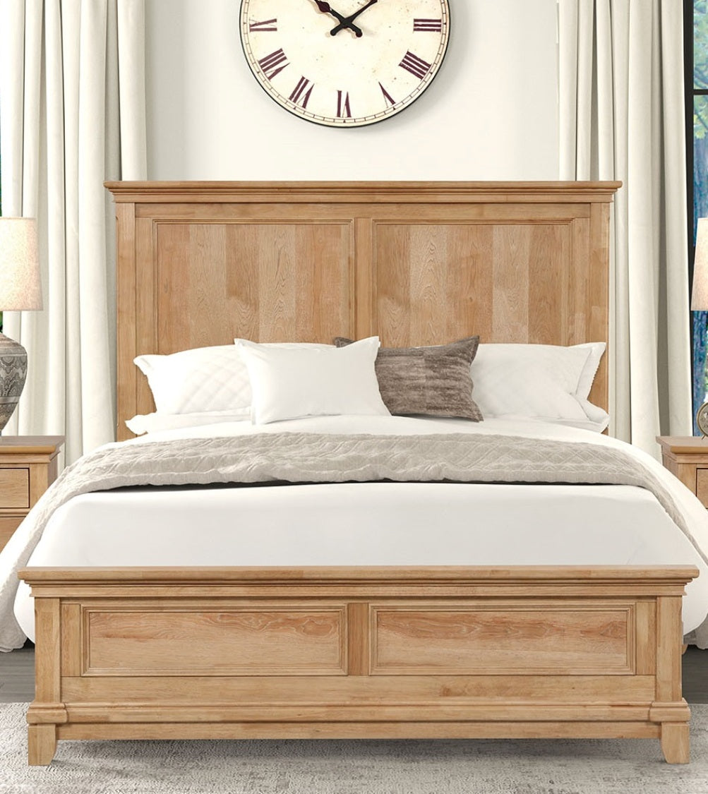 Queen Size Natural Oak Bed Frame Farmhouse Bedroom