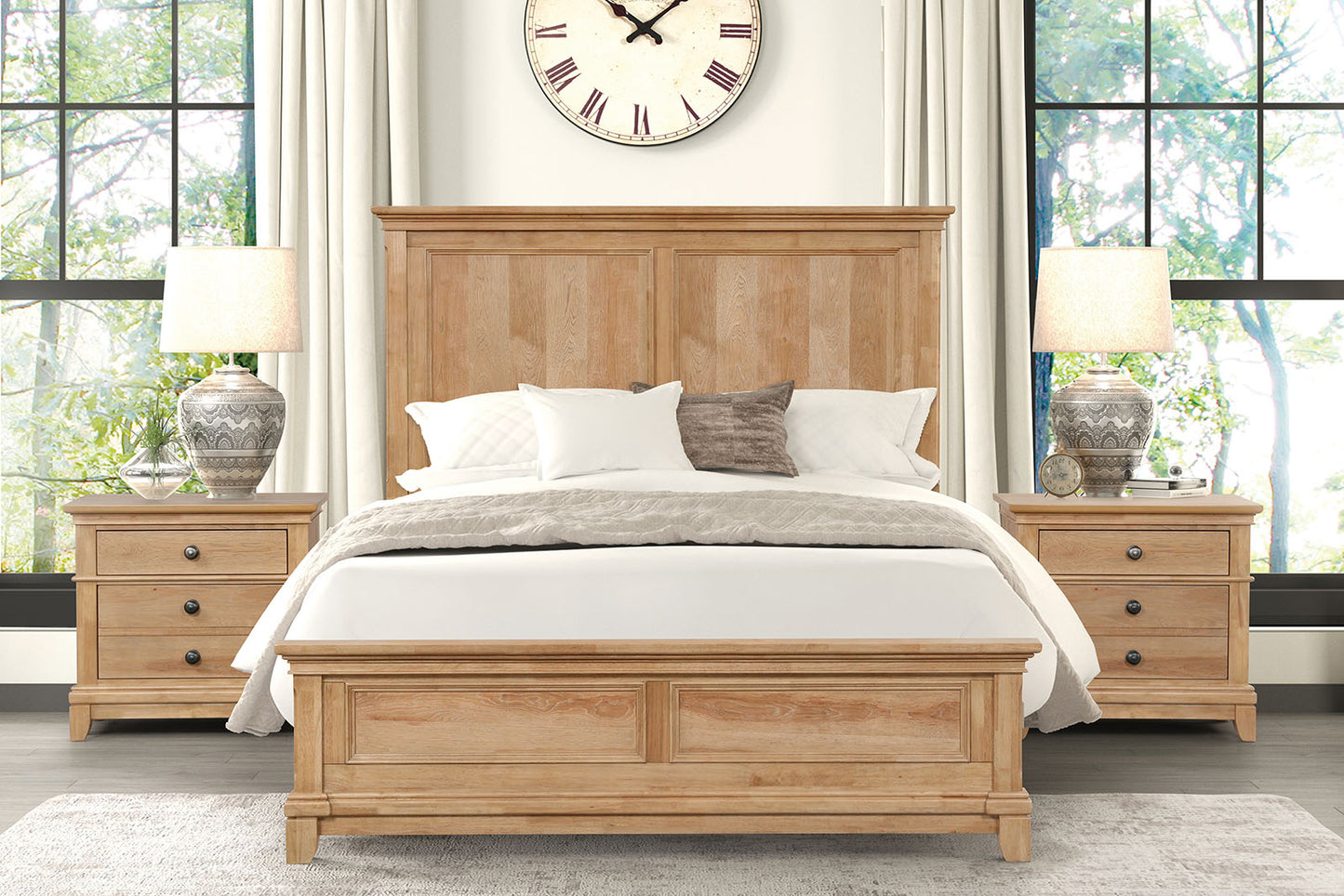 Queen Size Natural Oak Bed Frame Farmhouse Bedroom