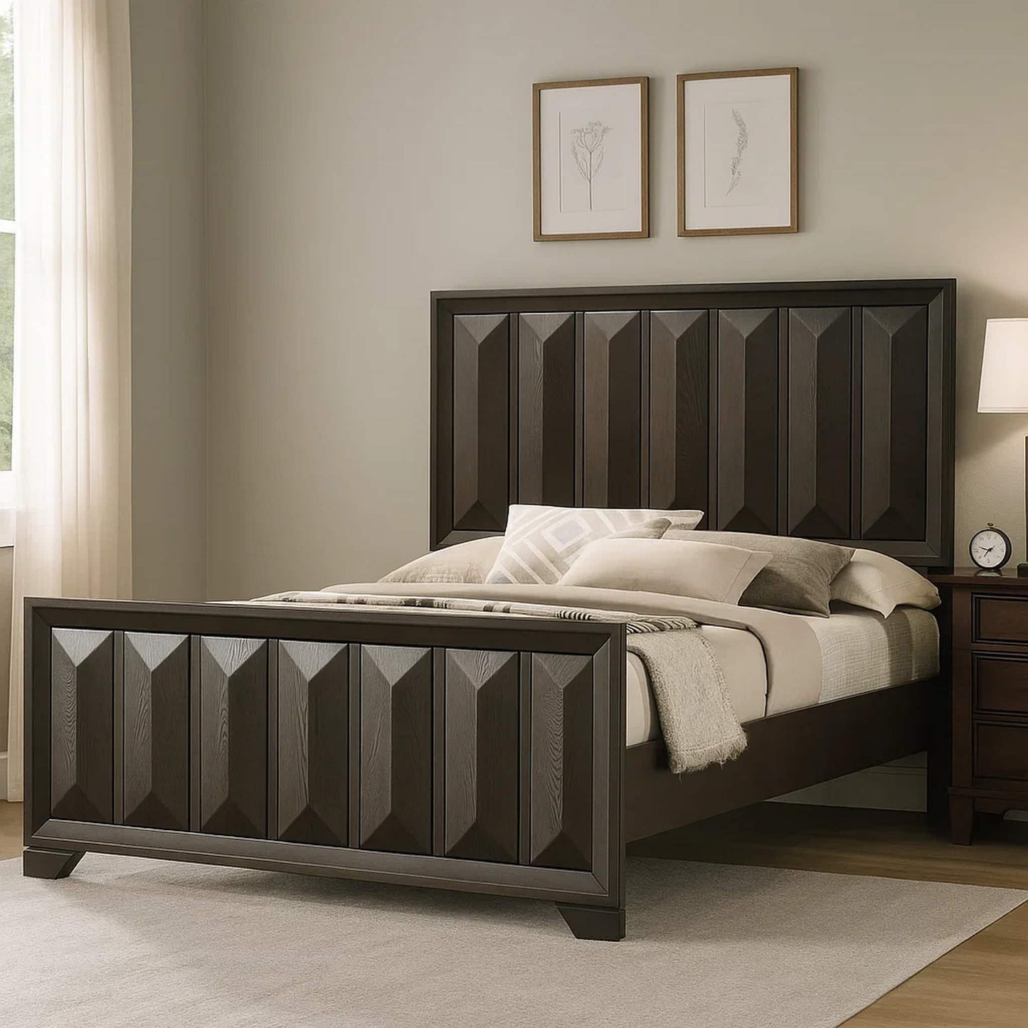 Espresso 1pc Eastern King Size Bed Panel Headboard Modern Style Bedroom Furniture