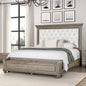 Traditional 1pc King Size Bed Aged Oak FB Bench w Storage Bedroom Furniture Beige Padded Fabric HB